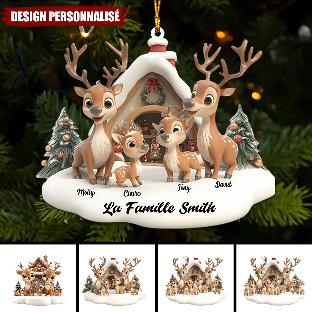 Ornement de Noël Famille Renne – Cadeau Unique et Mignon