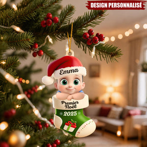 Ornement de Noël Personnalisée – Bébé dans la Botte “Premier Noël 2025”