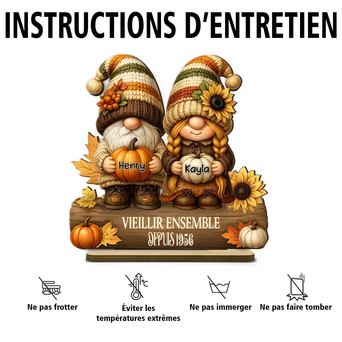 Plaque en Bois Personnalisée – Vieillir Ensemble avec un Couple de Nains