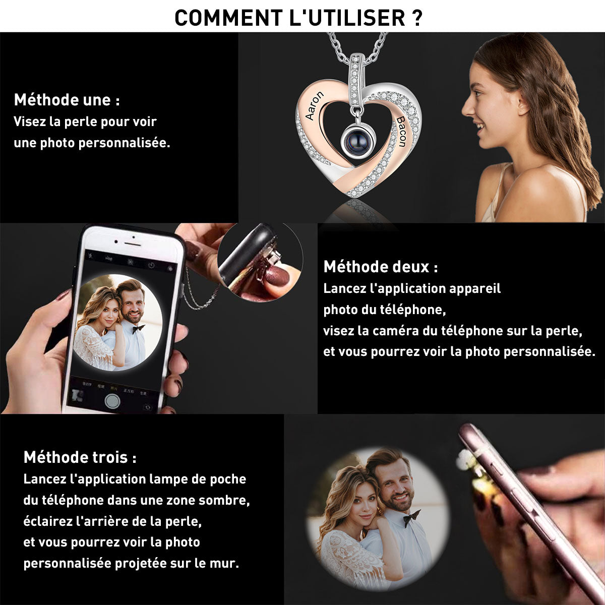 Collier Photo Personnalisé avec Noms  – Cadeau d’Amour pour Anniversaire ou Noël