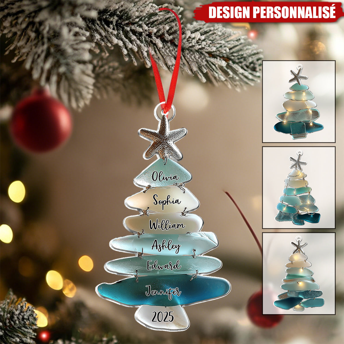 Ornement de Noël Personnalisé en Forme de Sapin – Cadeau Familial Unique