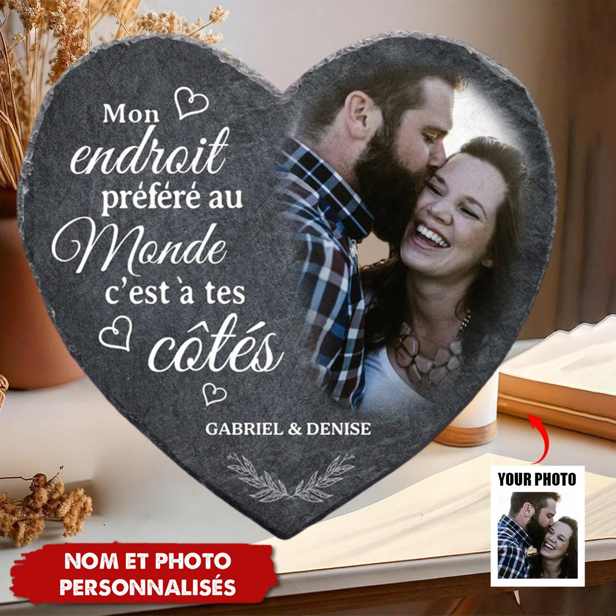 Plaque Cœur en Pierre Personnalisée – Cadeau Romantique Unique