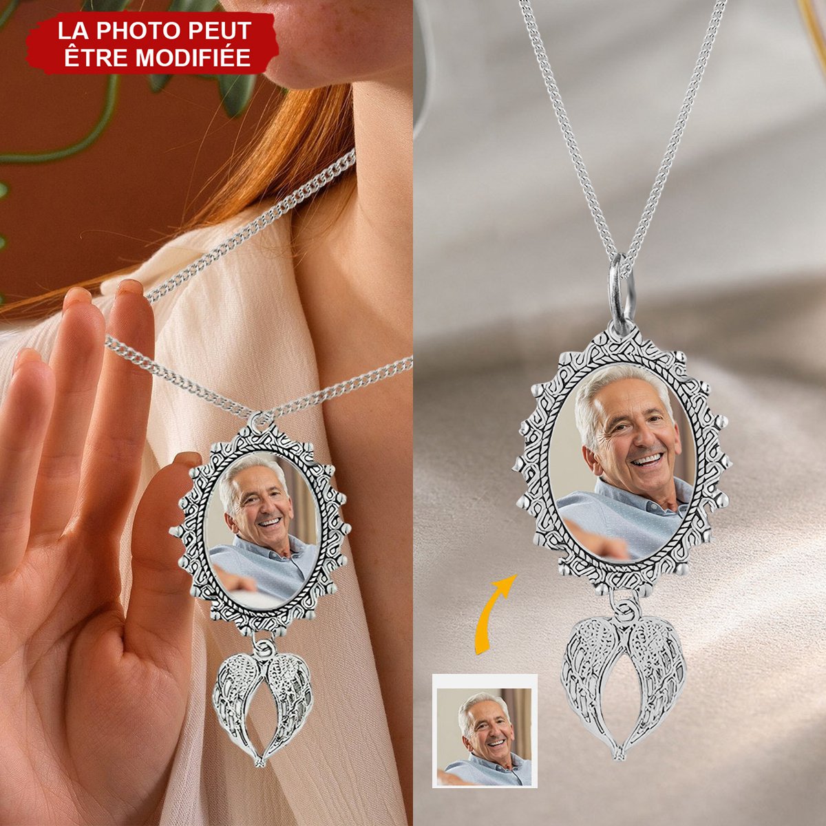 Collier Médaillon Personnalisé avec Photo et Ailes d’Ange