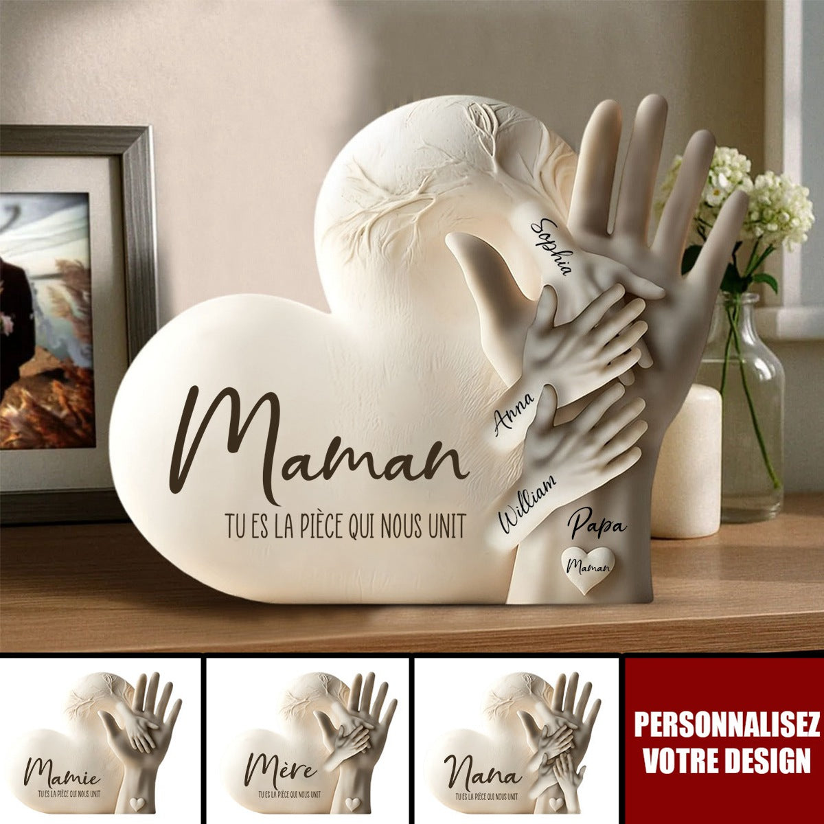 Plaque souvenir pour papa/Maman personnalisée – “Papa/Maman, tu es la pièce qui nous unit”