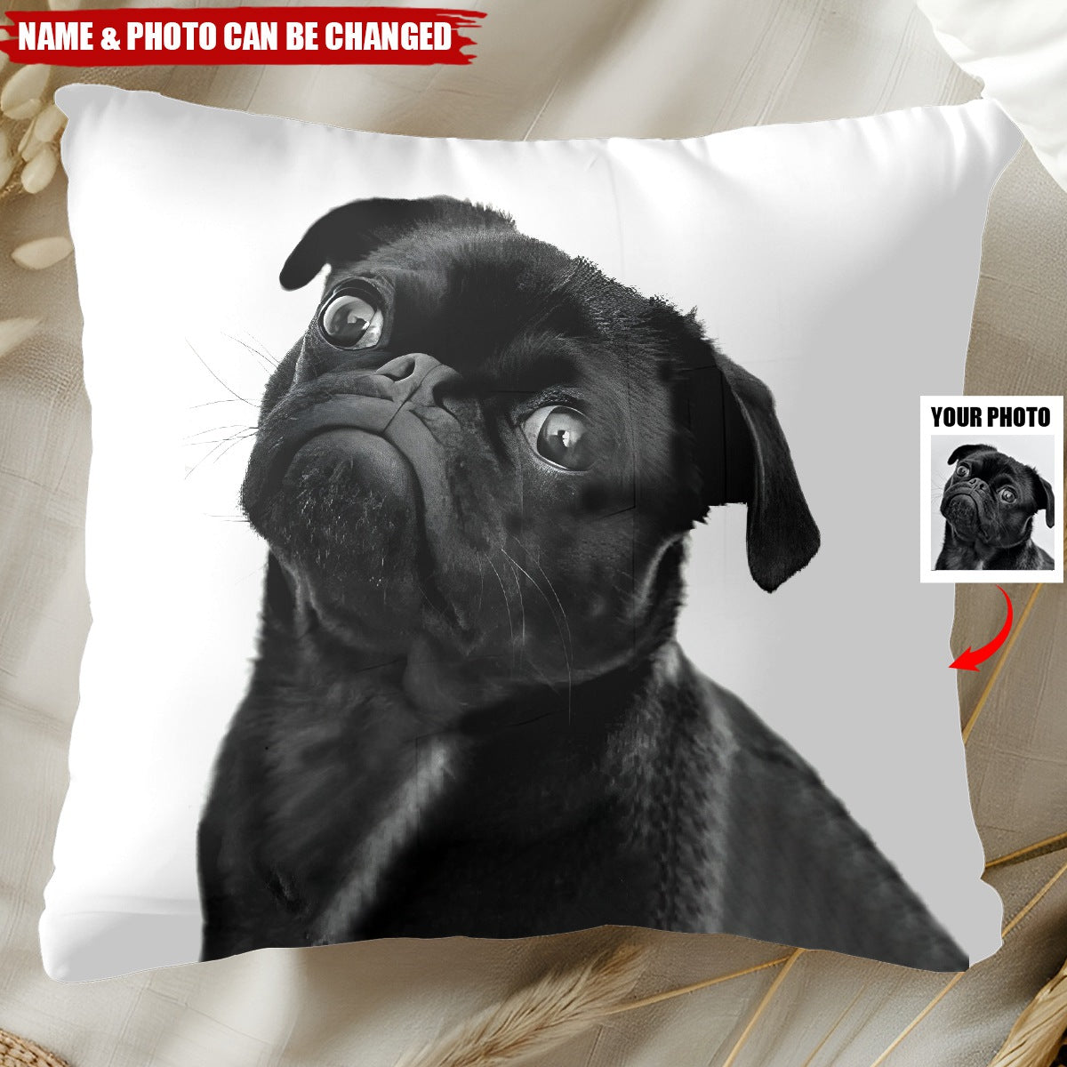 Coussin Personnalisé avec Photo de Votre Animal – Coussin pour Amoureux des Animaux