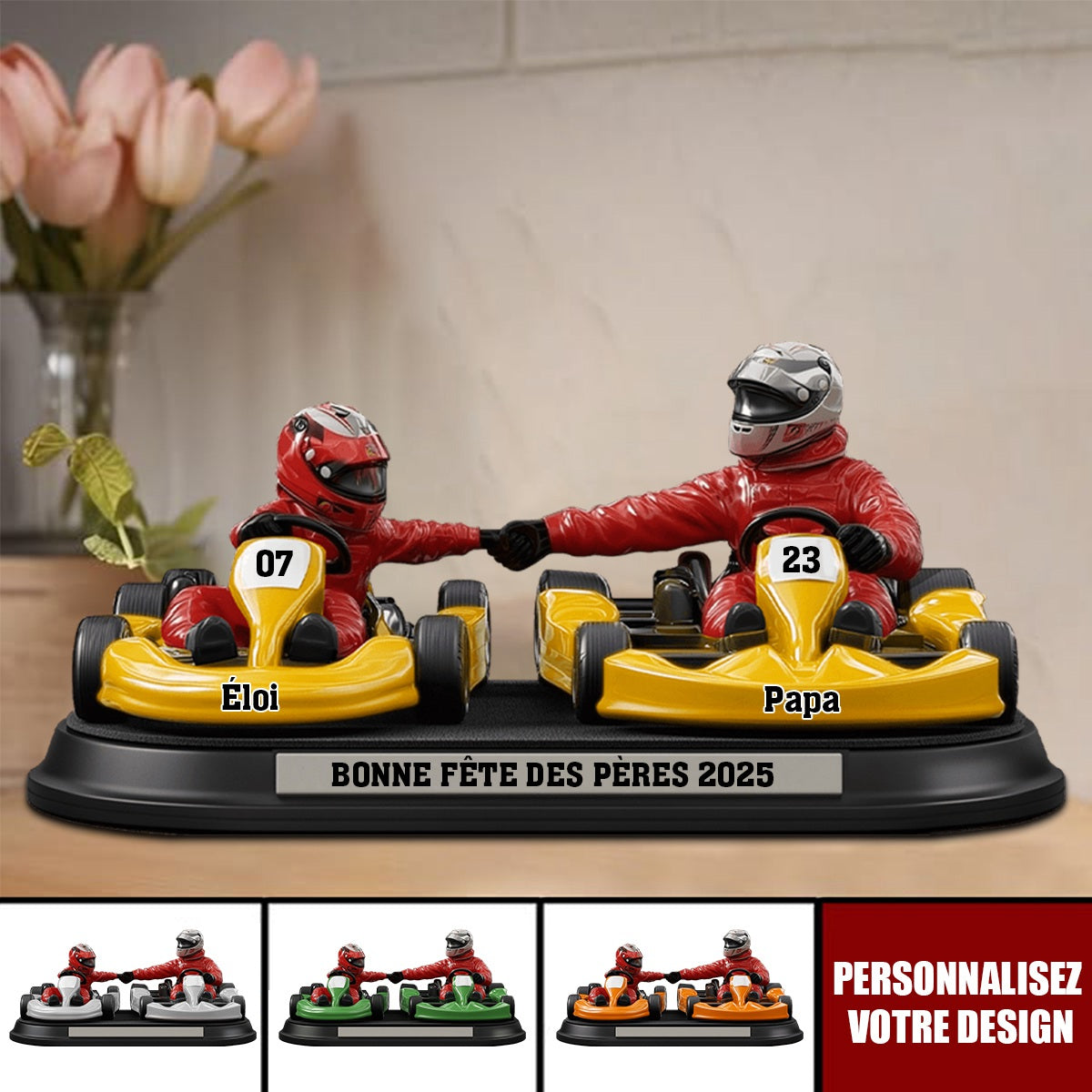 Père et Enfant Passionnés de Course – Plaque Acrylique Personnalisée en Forme Spéciale