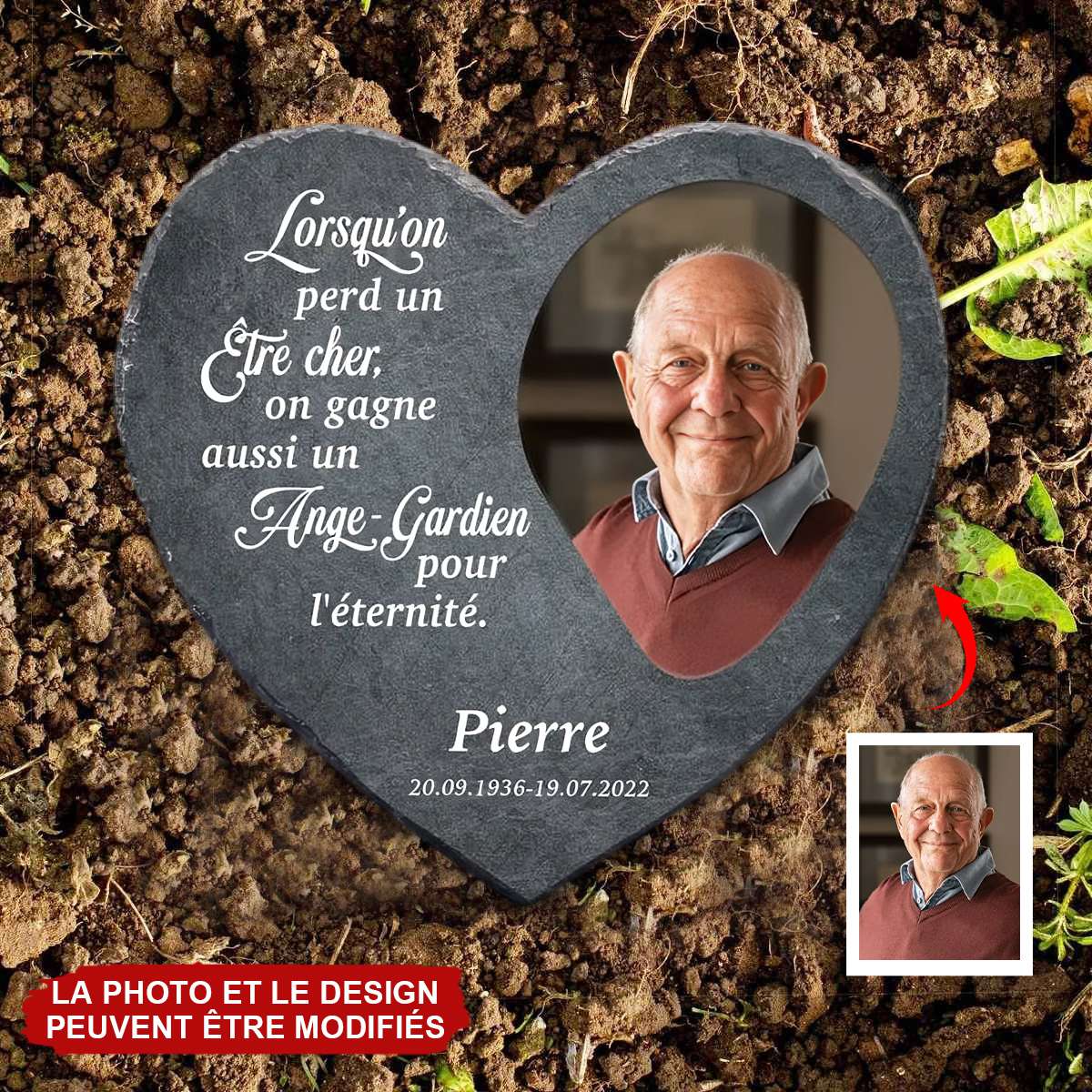 Ange gardien - Cœur en ardoise personnalisé