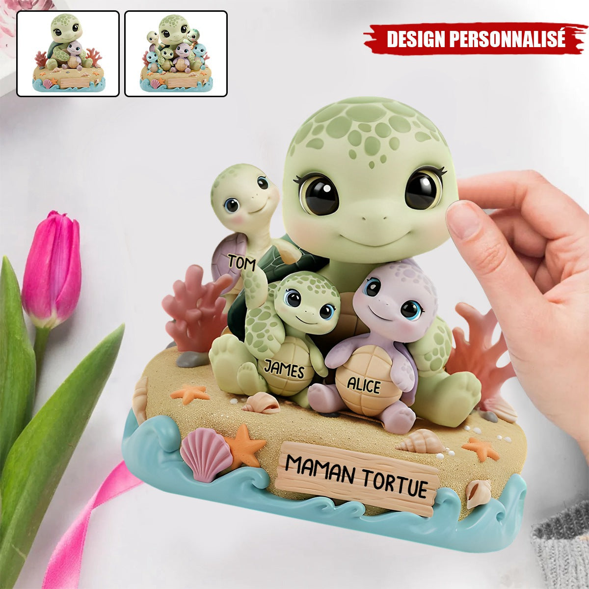 Plaque Personnalisée – Famille Tortues avec Prénoms
