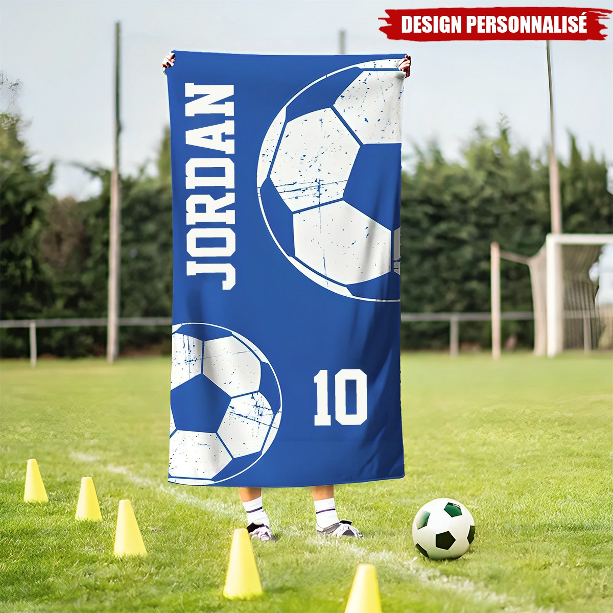 Serviette de Plage Personnalisée avec Nom et Numéro – Design Sportif Unique