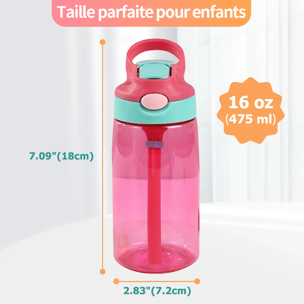Gourde Personnalisée pour Enfants – Bouteille d’Eau avec Paille Intégrée et Prénom Gravé