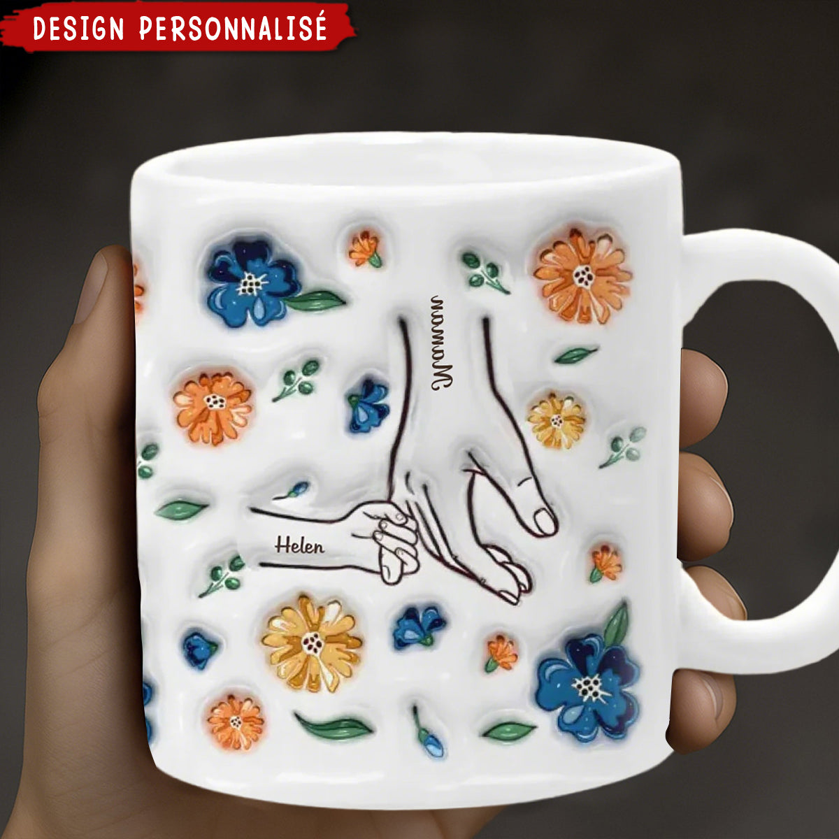 Mug Personnalisé avec Prénoms et Motifs Floraux – Cadeau Émotionnel pour Maman et Famille