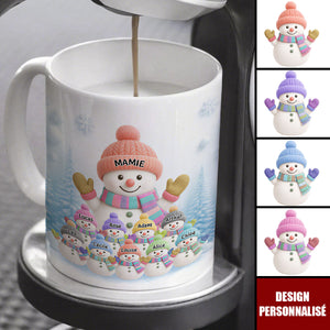 Mug Noël Personnalisé avec Prénoms – Famille de Bonshommes de Neige