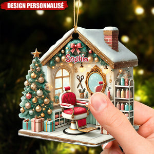 Décoration de Noël Personnalisée pour Salon de Coiffure – Cadeau de Noël pour Propriétaire de Salon de Coiffure