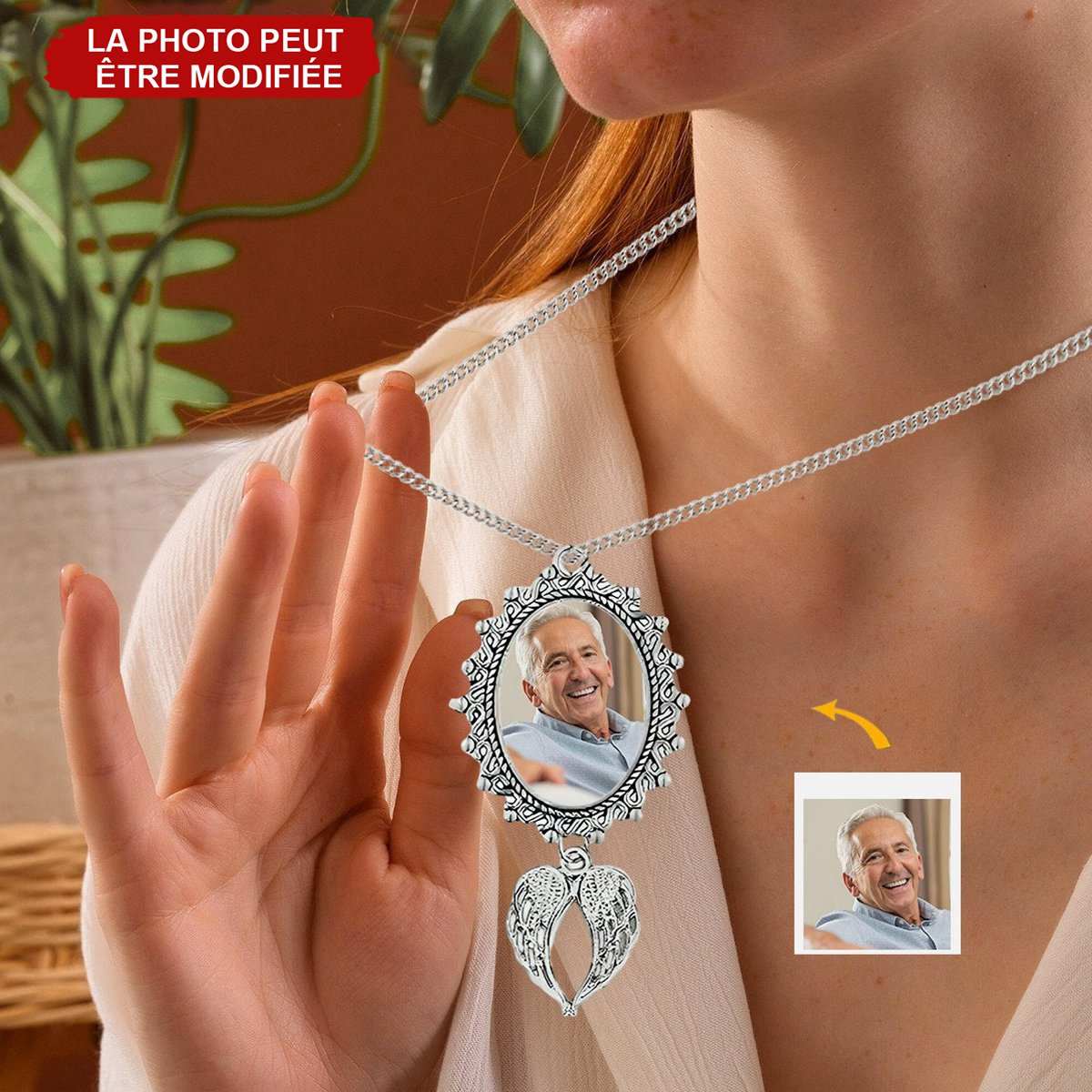 Collier Médaillon Personnalisé avec Photo et Ailes d’Ange