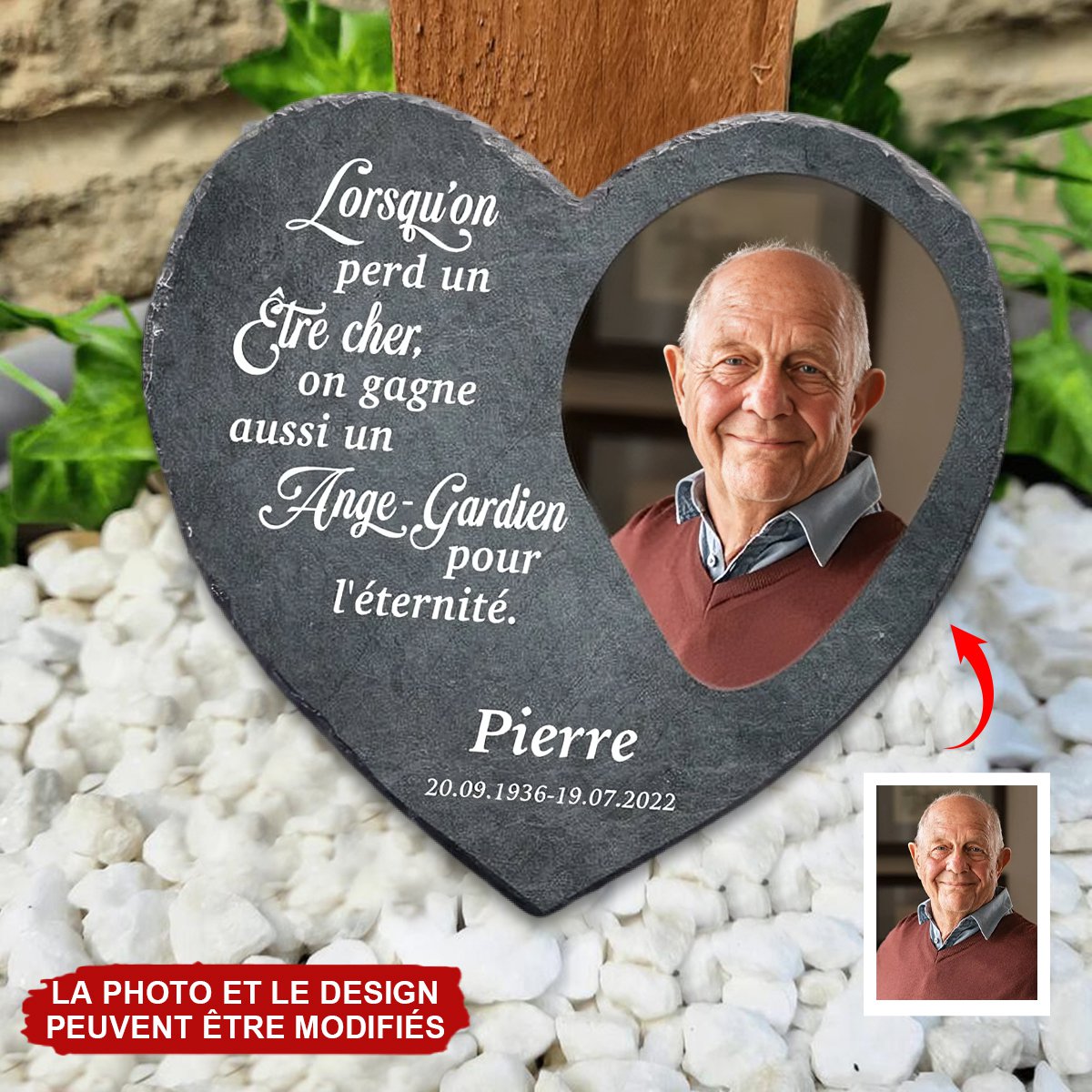 Ange gardien - Cœur en ardoise personnalisé