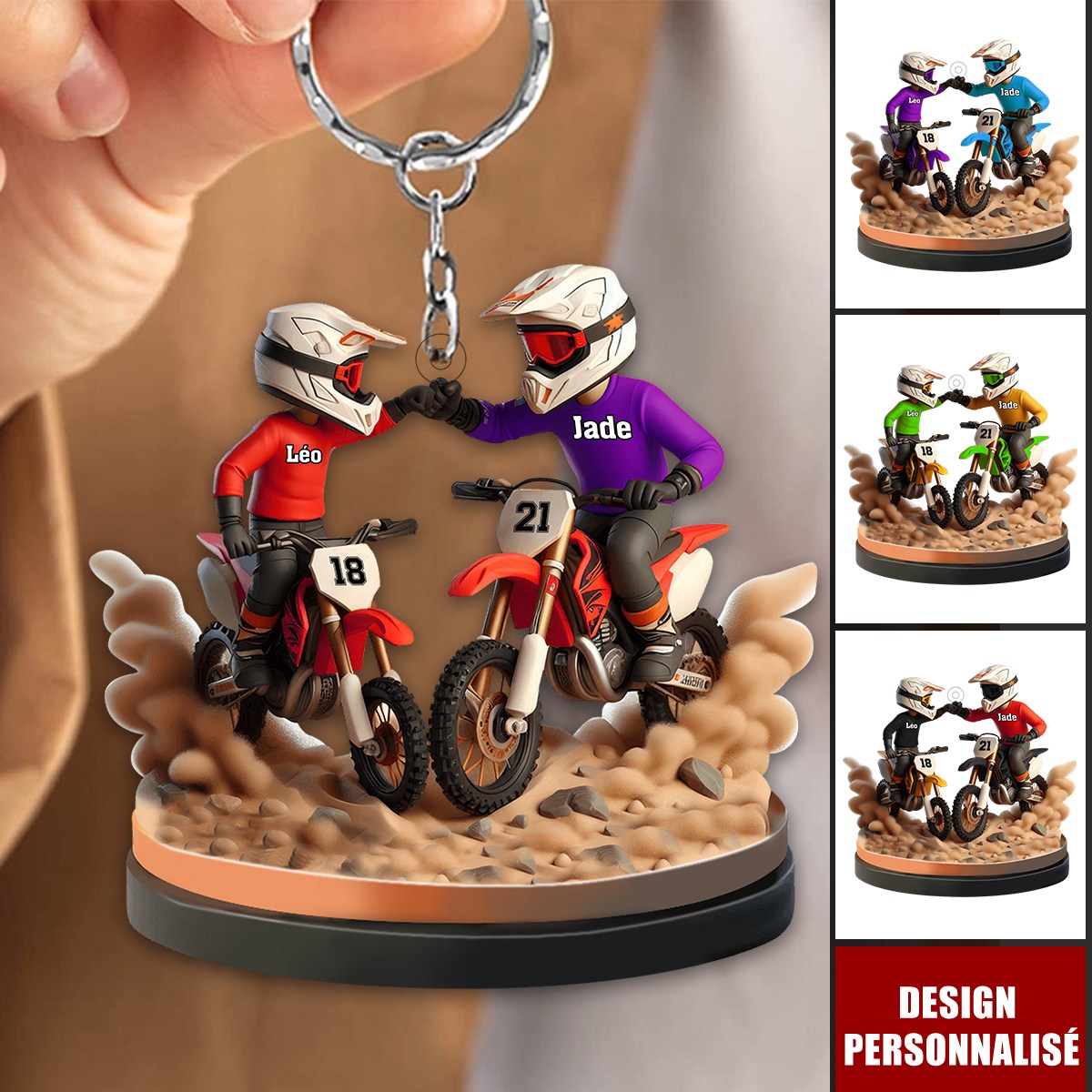 Porte-clés Personnalisé Père et Fils en Moto – Cadeau Unique pour Papa