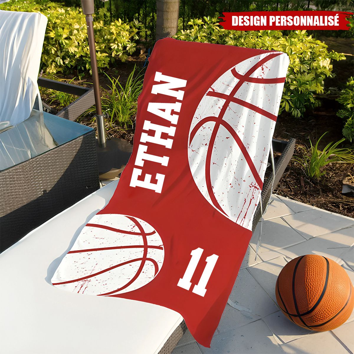 Serviette de Plage Personnalisée avec Nom et Numéro – Design Sportif Unique