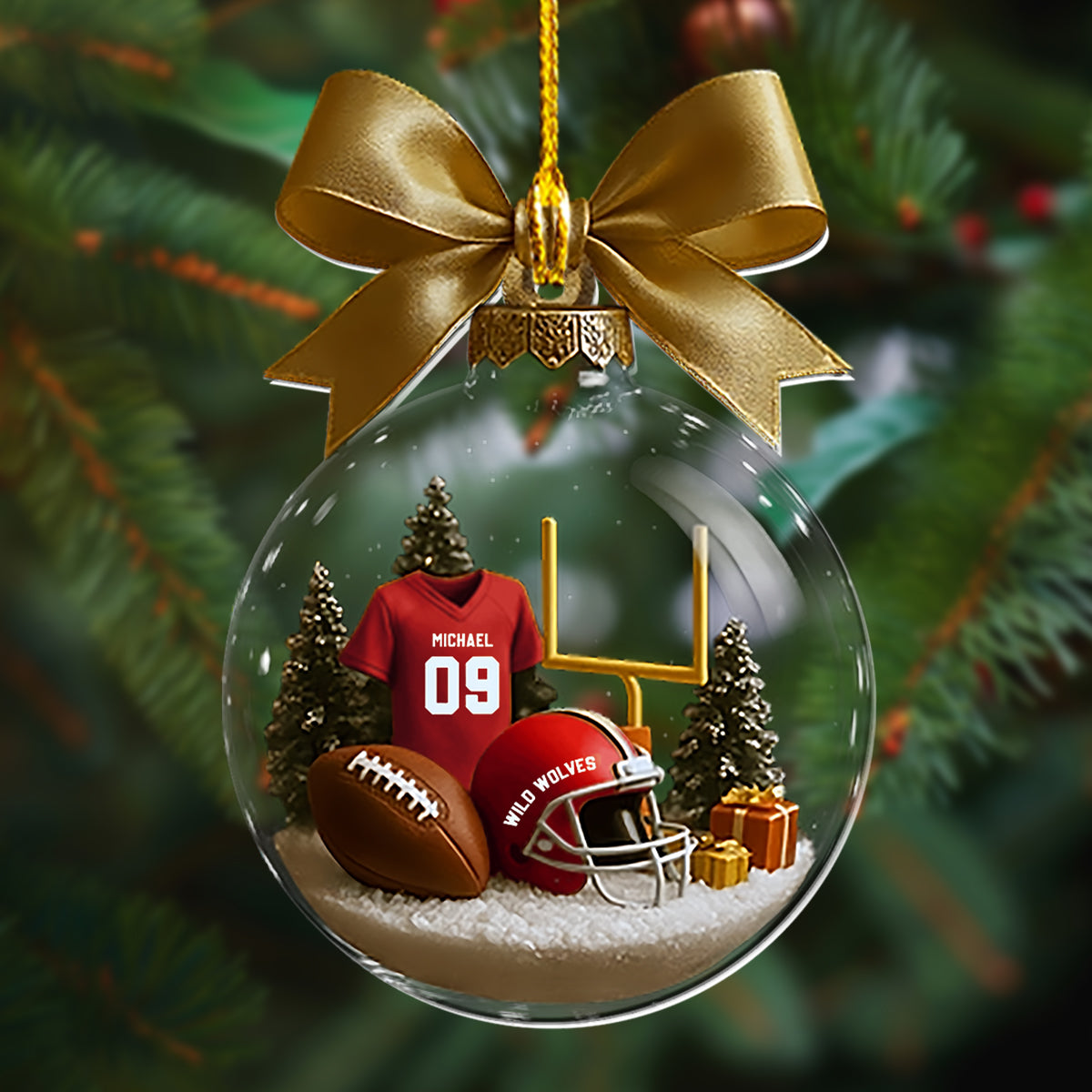 Ornement Transparent de Football Américain Personnalisé – Noms, Numéros et Noms d’Équipe Personnalisés
