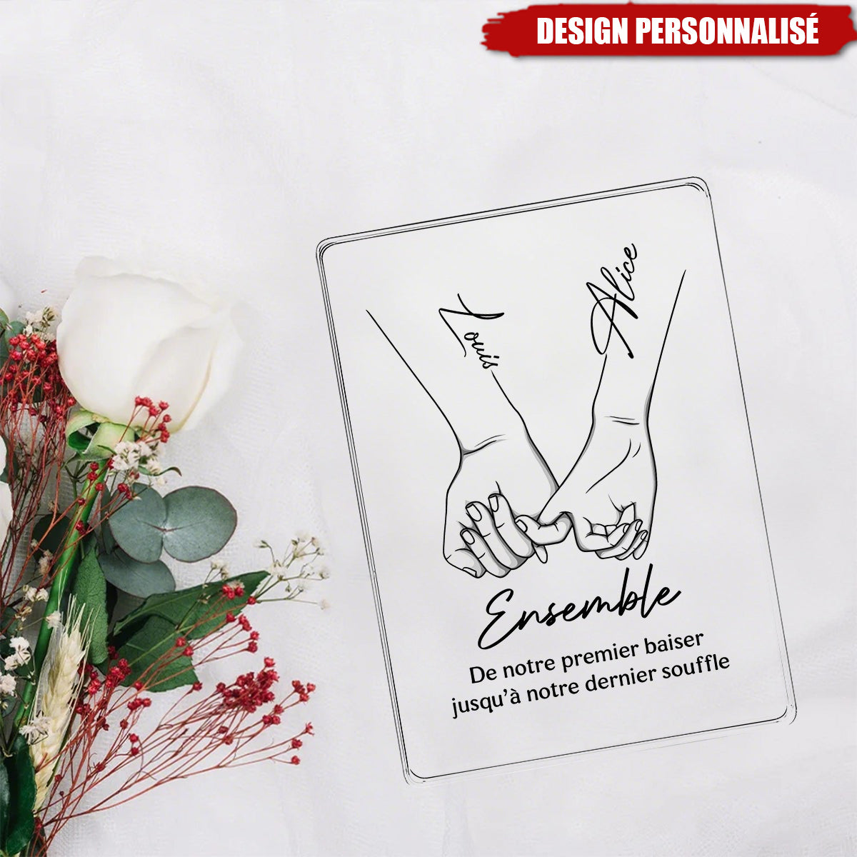 Plaque avec Noms & Citation Romantique – Cadeau Personnalisé pour Couple