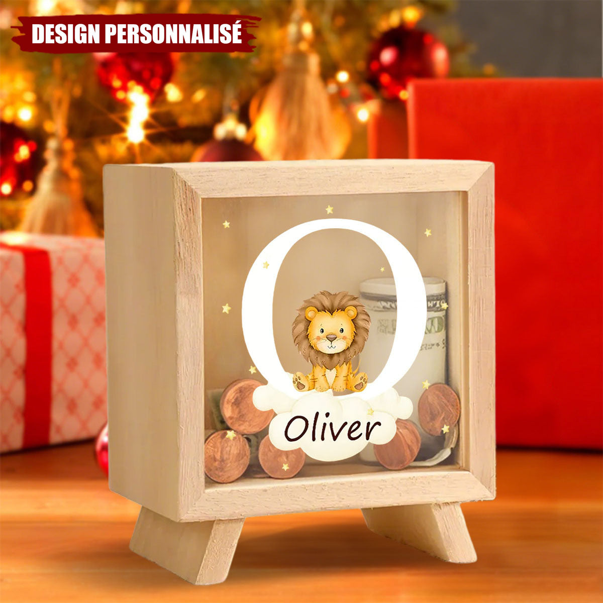 Tirelire en Bois Personnalisée avec Animal – Décoration Ludique pour Enfant