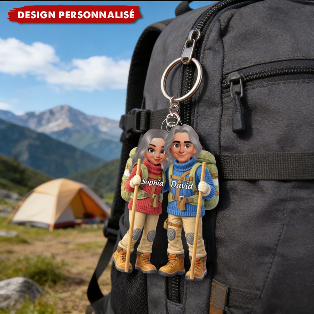 Porte-clés Couple Randonneurs Personnalisé – Cadeau Romantique pour les Aventuriers