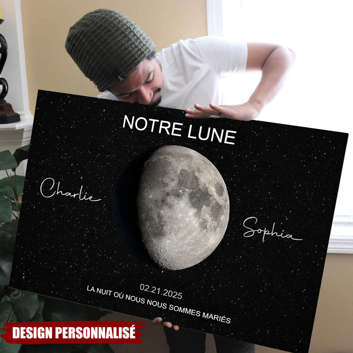 Affiche Personnalisée « Notre Lune » – Poster Romantique avec Noms et Date Spéciale