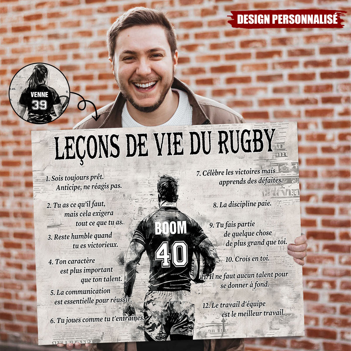 Affiche Personnalisée des Leçons de Vie du Rugby – Cadeau pour les Passionnés de Rugby