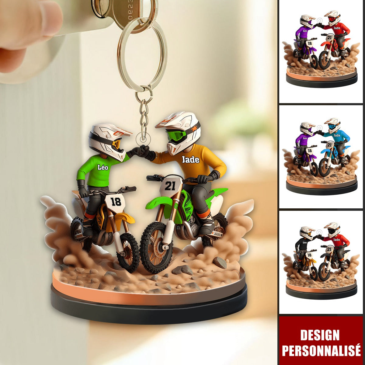 Porte-clés Personnalisé Père et Fils en Moto – Cadeau Unique pour Papa