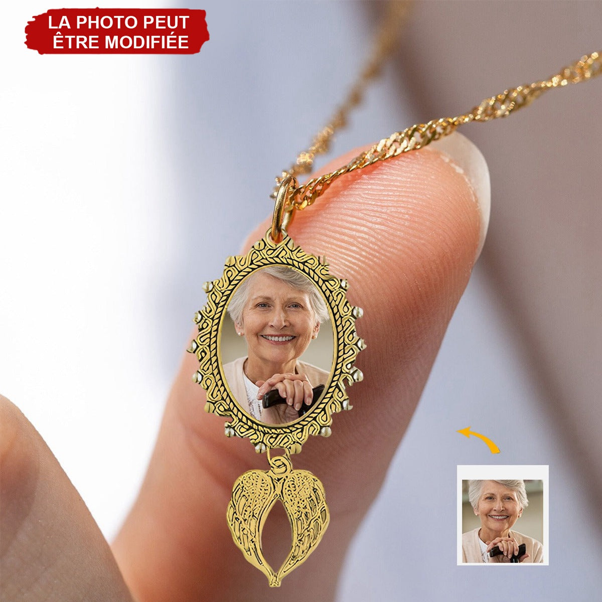 Collier Médaillon Personnalisé avec Photo et Ailes d’Ange