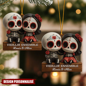 Ornement Couple Calavera Personnalisé  – Cadeau avec Noms et Année