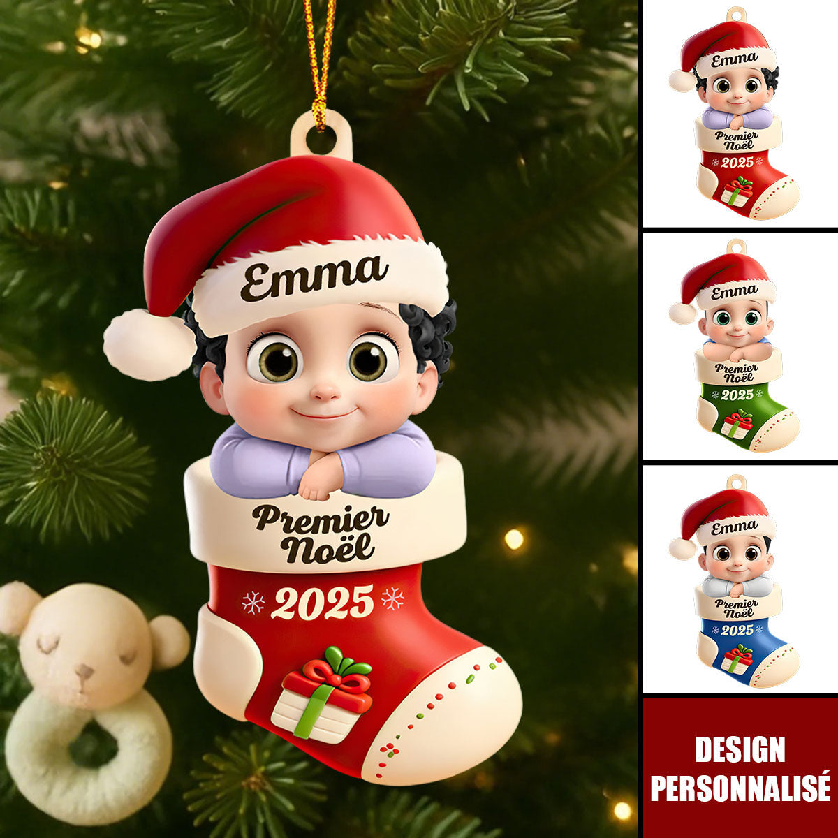 Ornement de Noël Personnalisée – Bébé dans la Botte “Premier Noël 2025”