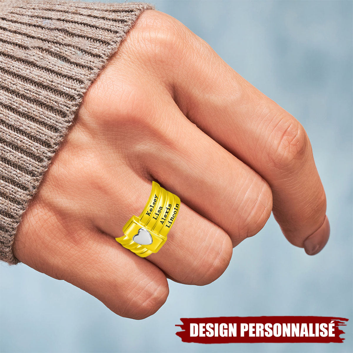 Bague Personnalisée avec Prénoms – Design Empilable avec Cœur Gravé