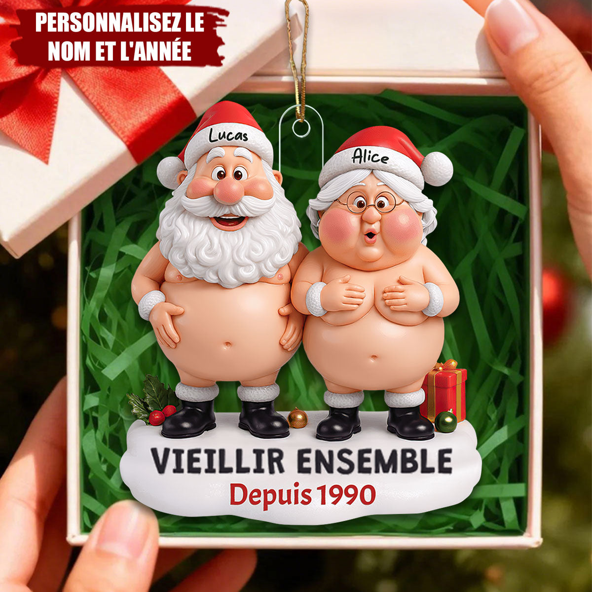 Ornement Personnalisé de Couple Père Noël – Personnalisez Noms et Année