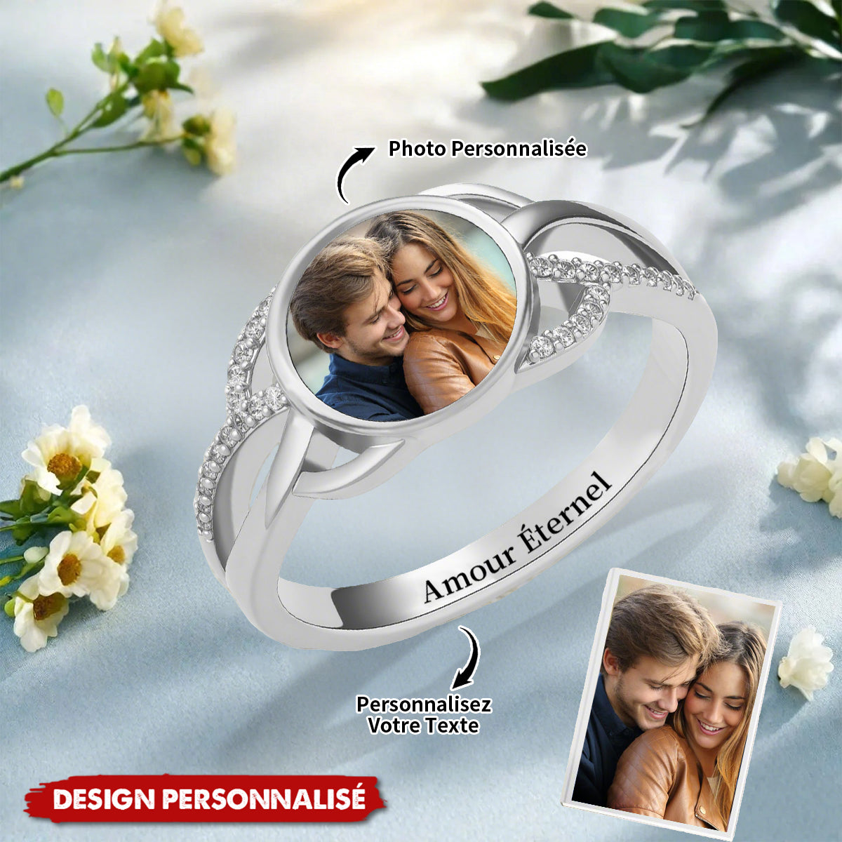 Bague Personnalisée avec Photo – Cadeau Romantique pour Couples
