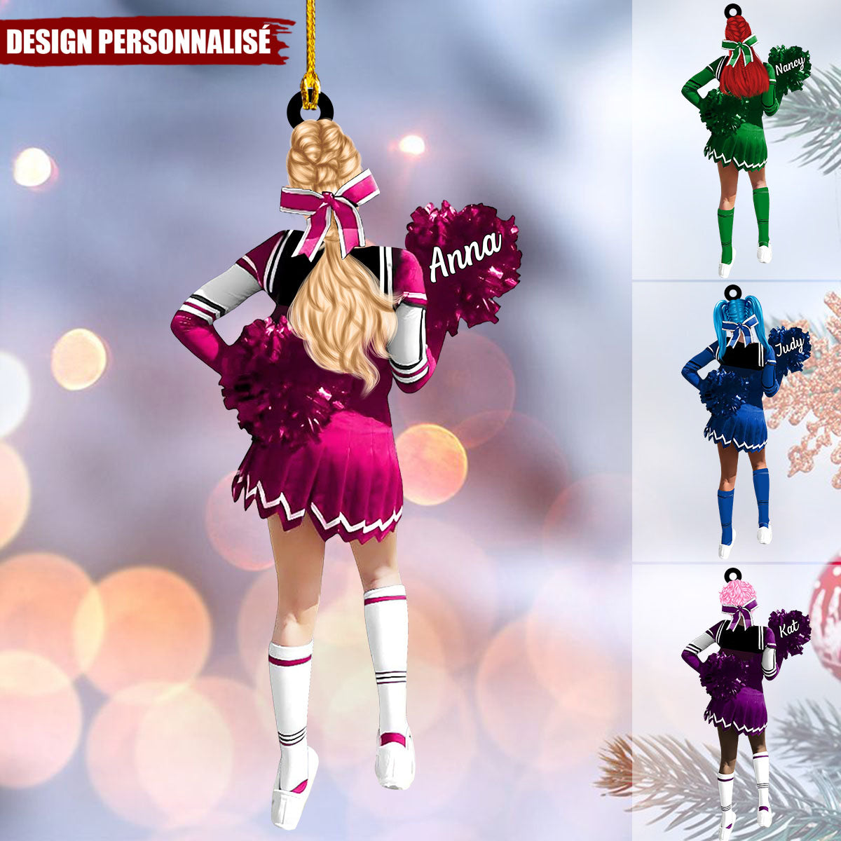 Pom-Pom Girl avec Nom ornement - Cadeau Unique pour Cheerleader