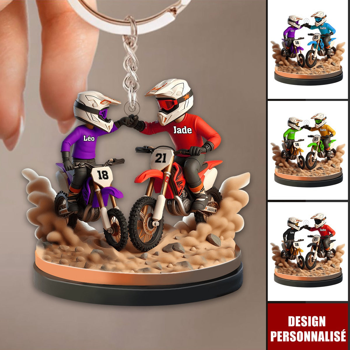 Porte-clés Personnalisé Père et Fils en Moto – Cadeau Unique pour Papa