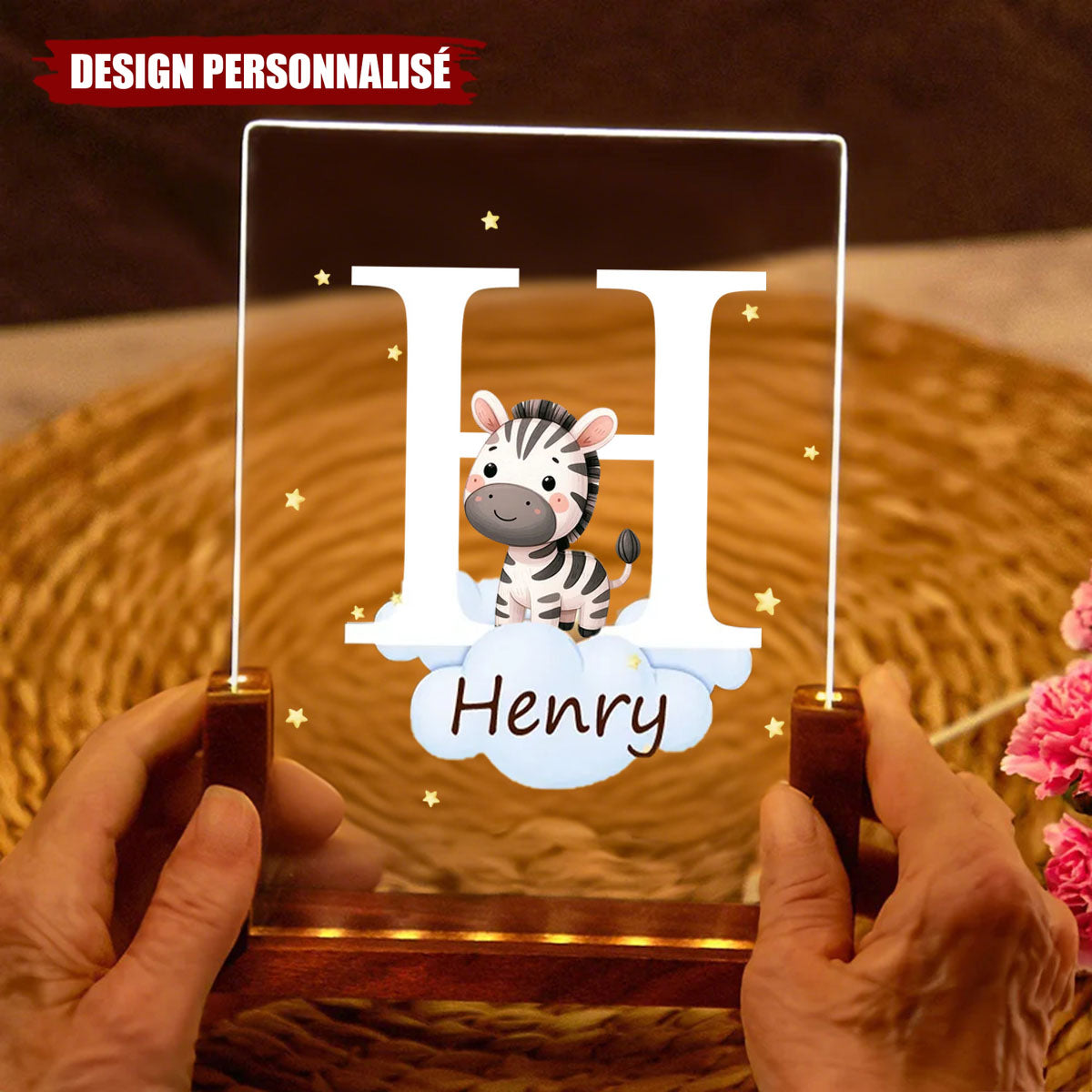 Lampe LED Acrylique Personnalisée avec Lettre et Animal – Cadeau Unique pour Enfants