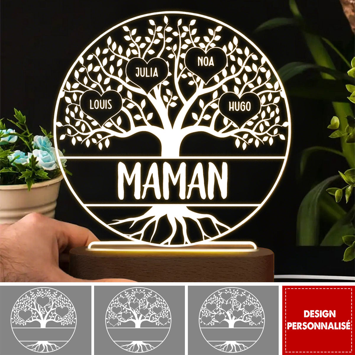Lampe LED Personnalisée – Arbre de Vie avec Noms Enfants