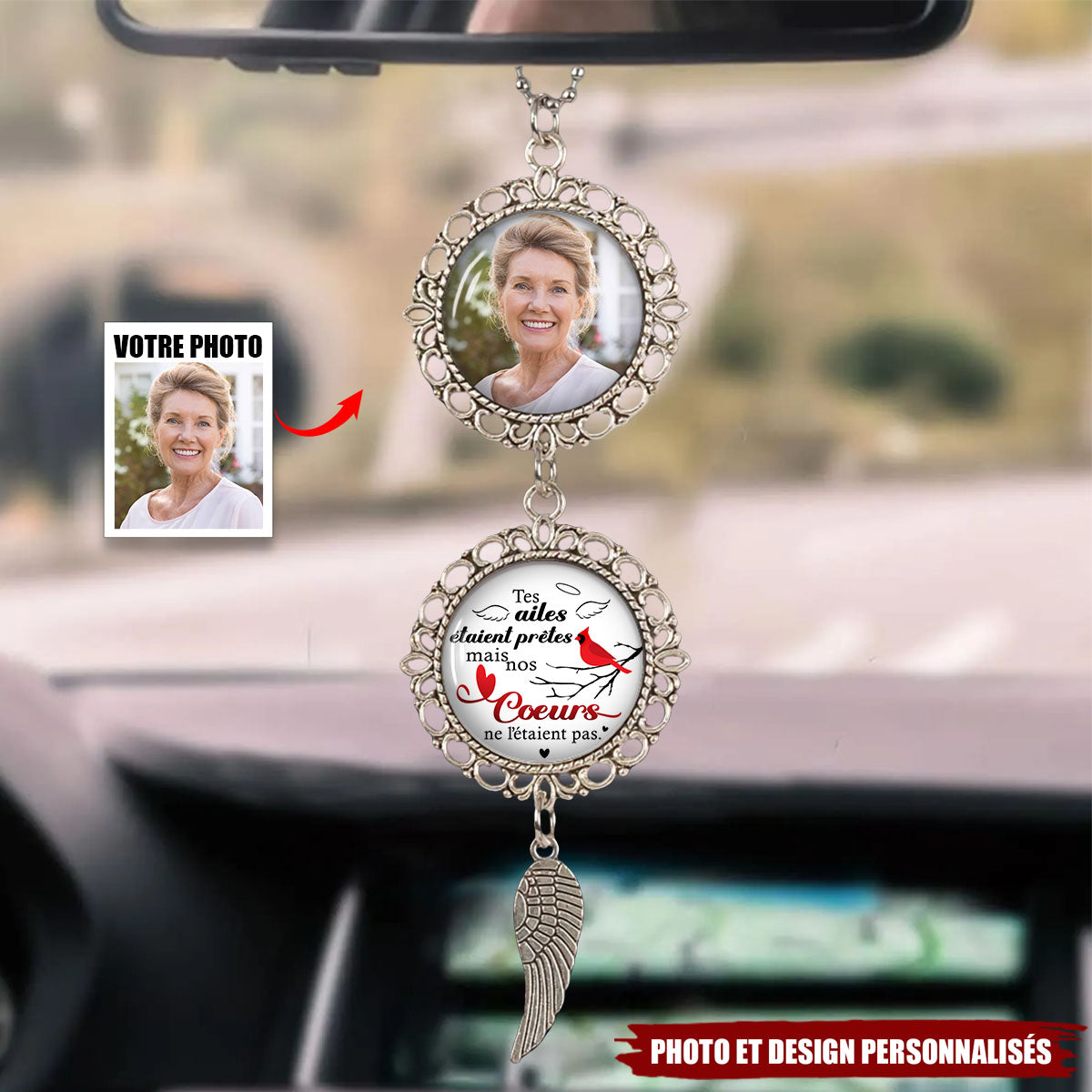 Ornement Mémorial Personnalisé pour Rétroviseur - Souvenir Photo