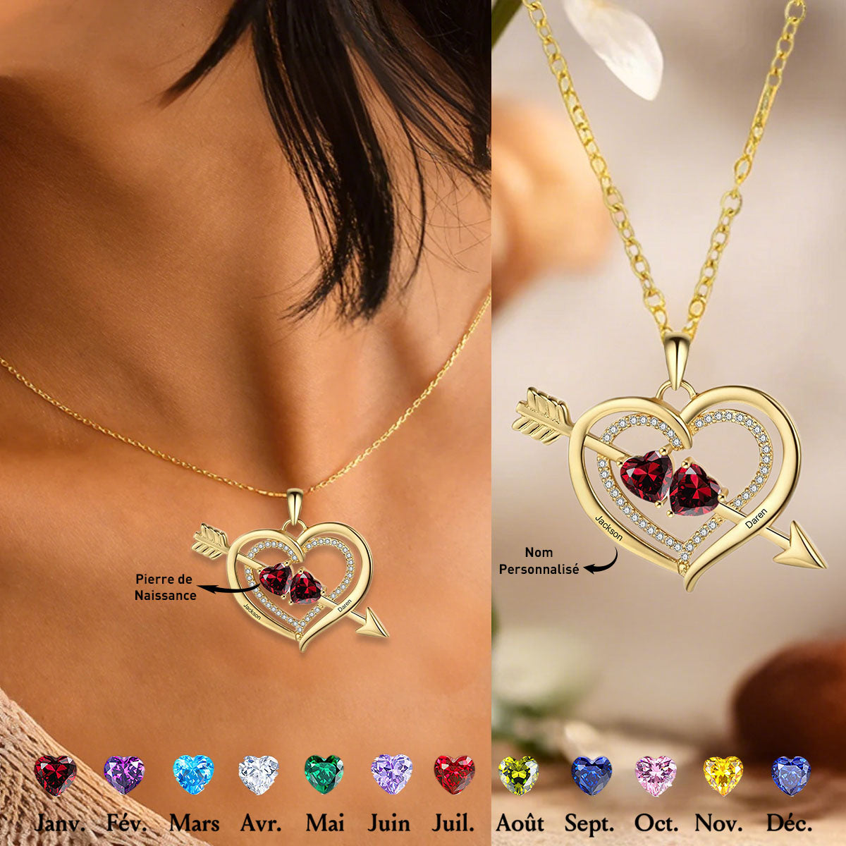 Collier d’Amour avec Pierres de Naissance – Cadeau Unique pour Elle ou Lui