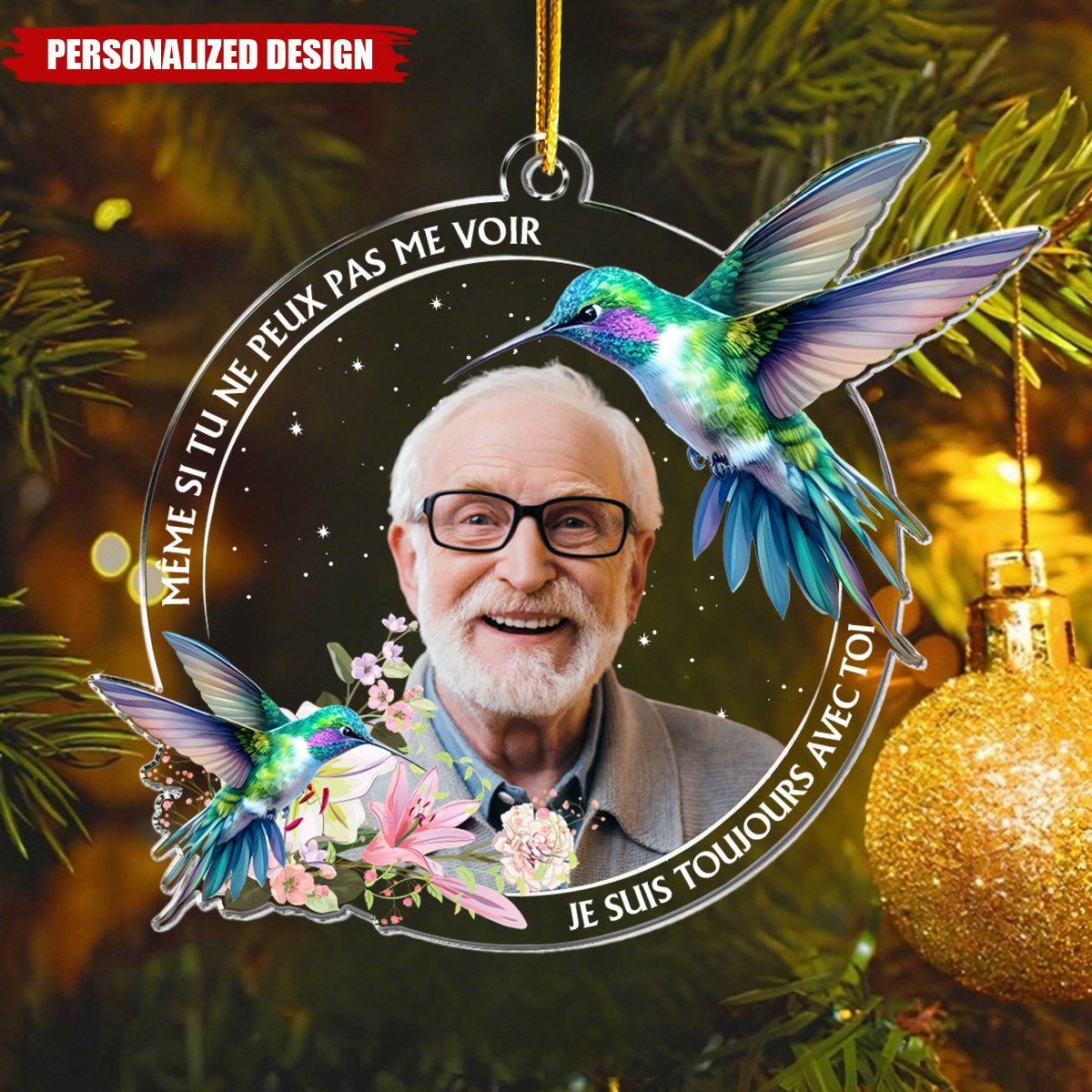 Ornement Photo en Acrylique Personnalisé – Souvenir Émotionnel avec Oiseau et Photo