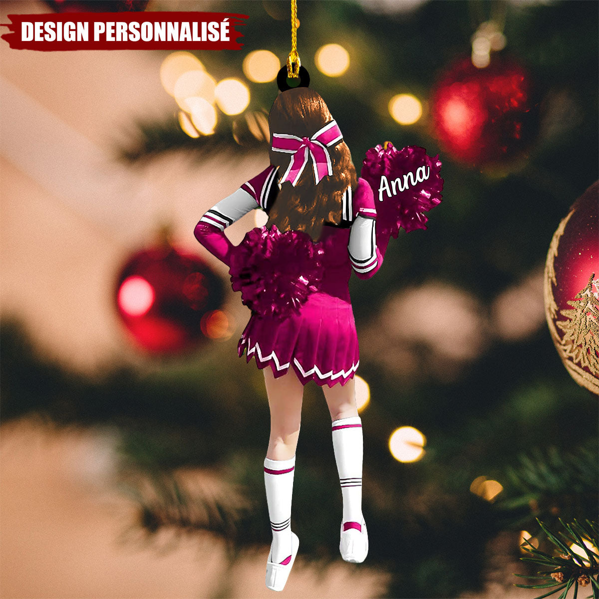 Pom-Pom Girl avec Nom ornement - Cadeau Unique pour Cheerleader