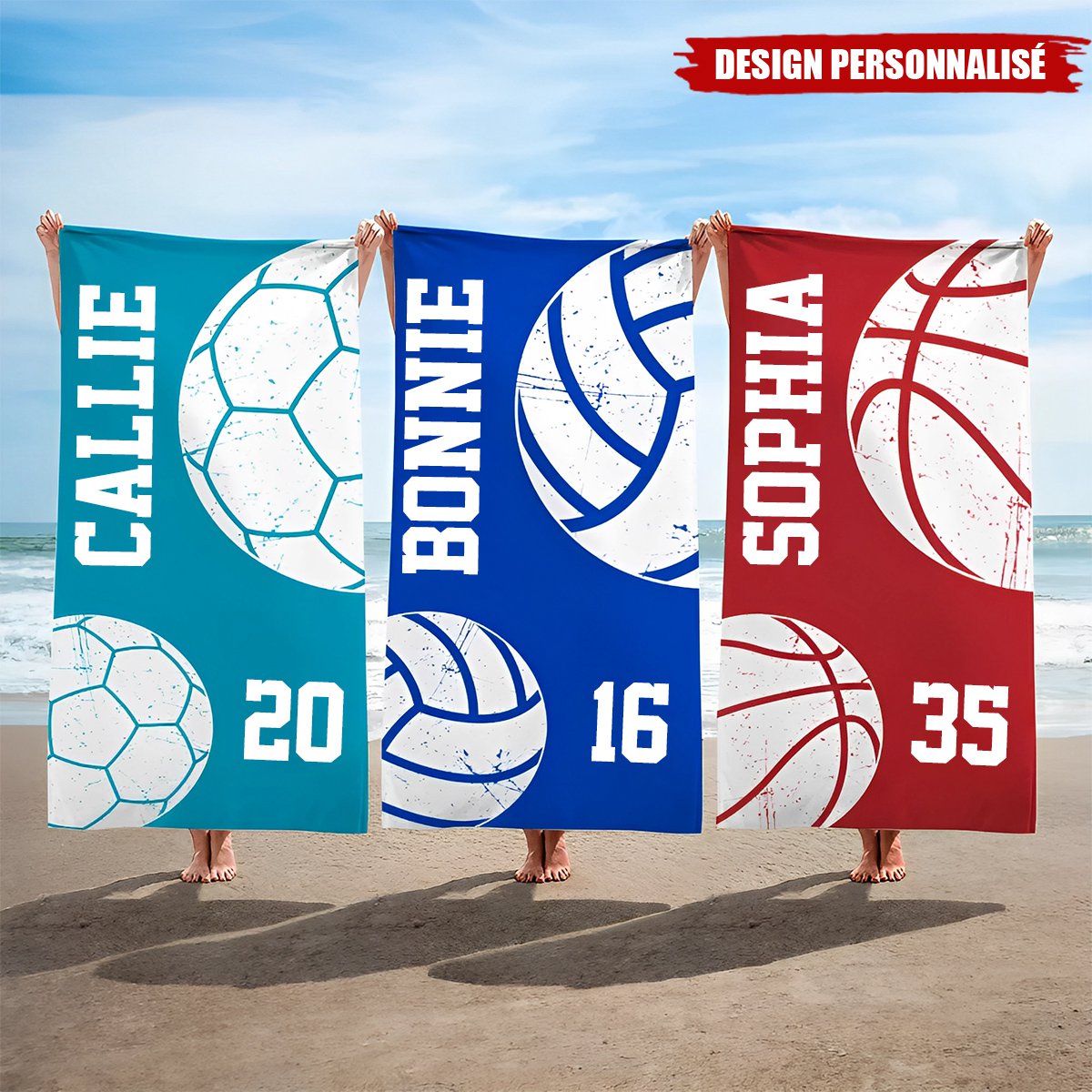 Serviette de Plage Personnalisée avec Nom et Numéro – Design Sportif Unique