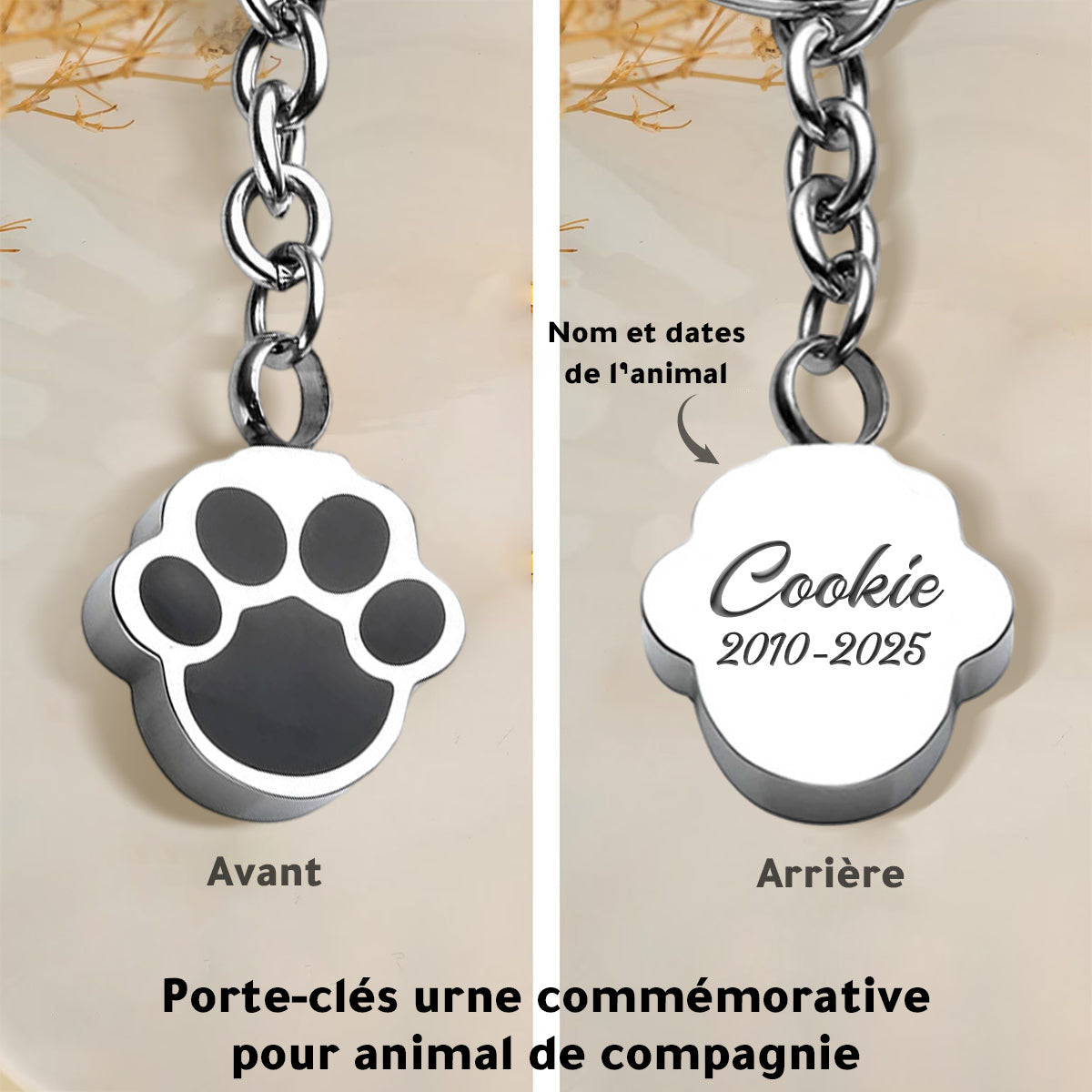 Porte-clés Urne Mémoriale Personnalisée – Patte d’Animal