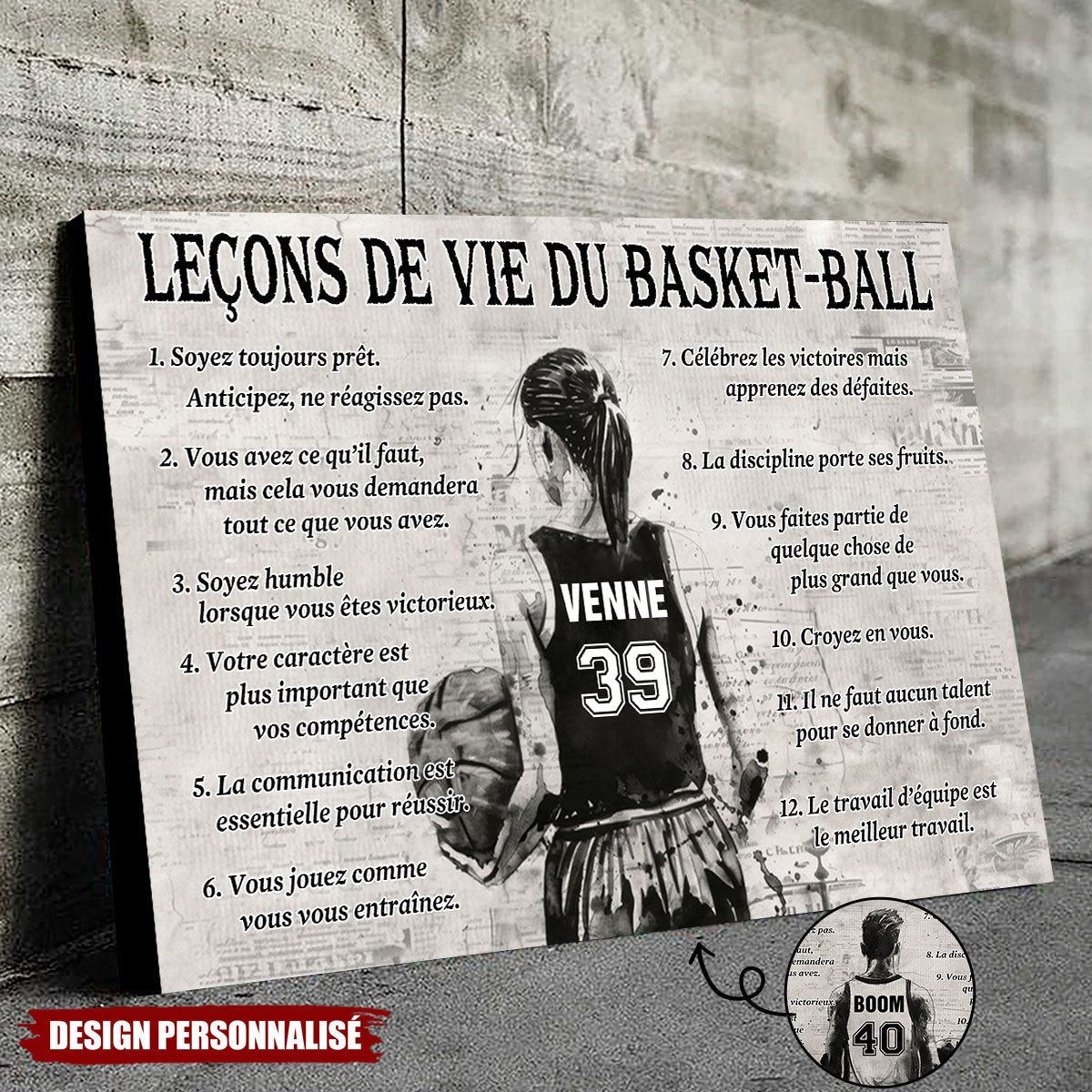 Affiche personnalisée des leçons de vie du basket-ball – Cadeau pour les passionnés de basket-ball