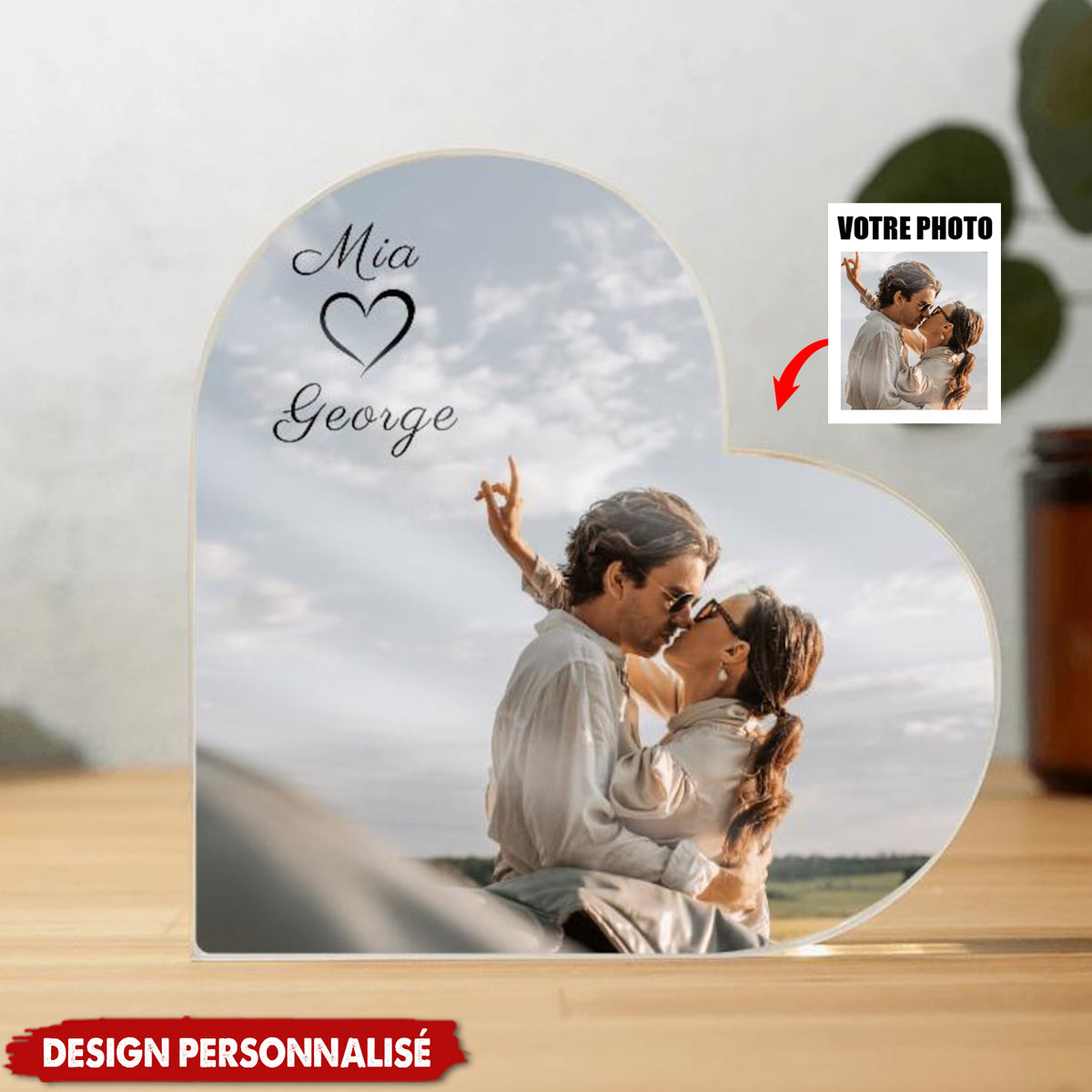 Plaque Photo Cœur Personnalisée — Souvenir d’Anniversaire, Saint-Valentin & Mariage