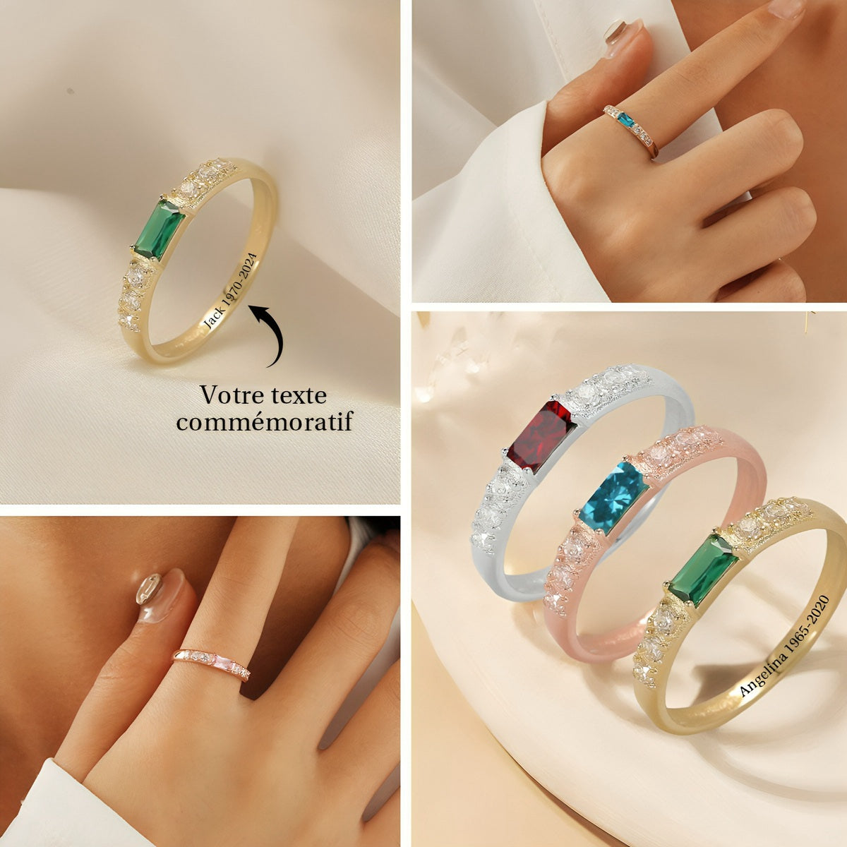 Bague Commémorative Personnalisée avec Pierre de Naissance – Cadeau de Souvenir