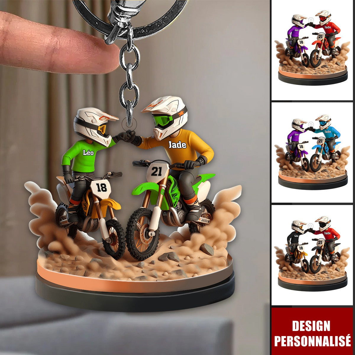 Porte-clés Personnalisé Père et Fils en Moto – Cadeau Unique pour Papa