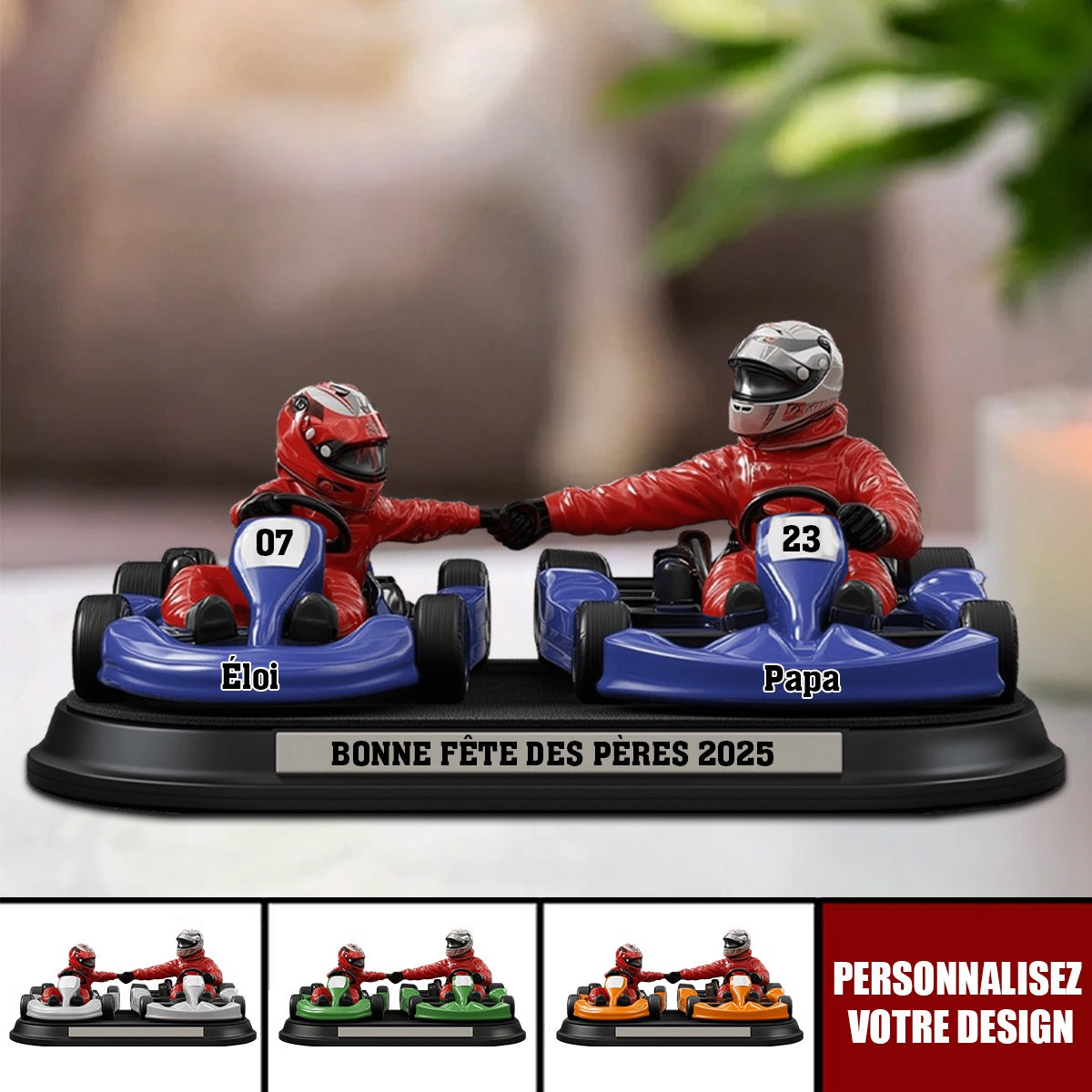 Père et Enfant Passionnés de Course – Plaque Acrylique Personnalisée en Forme Spéciale