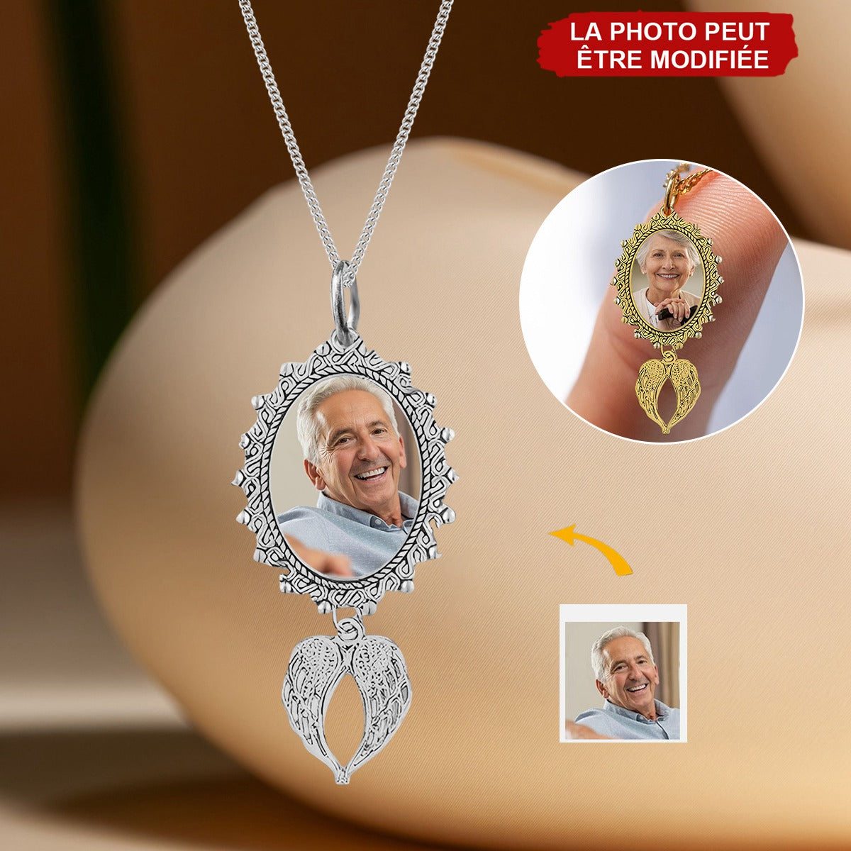 Collier Médaillon Personnalisé avec Photo et Ailes d’Ange